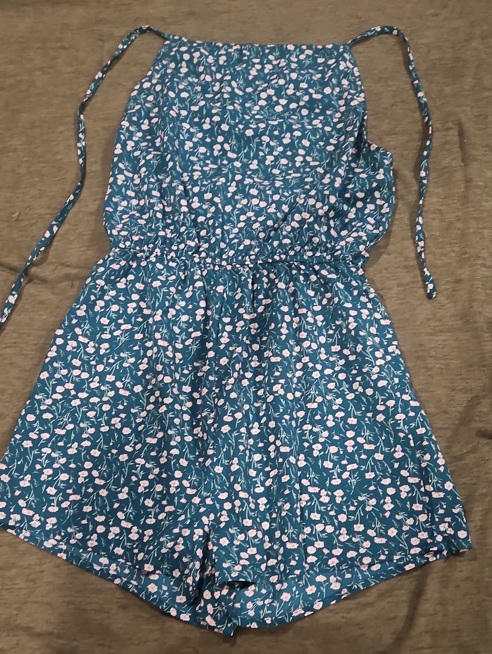 Teal Floral Print Romper Halter - Shein